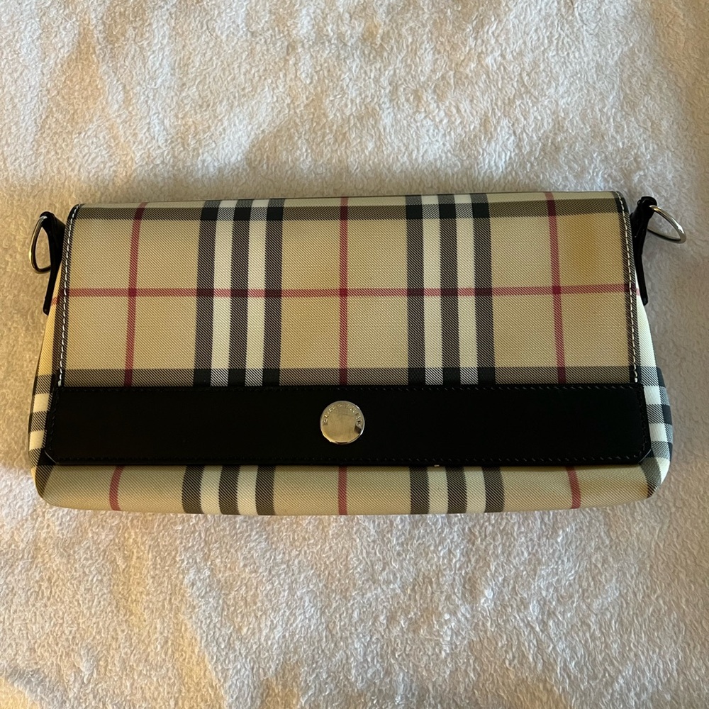 Burberry haymarket check crossbody clutch bag